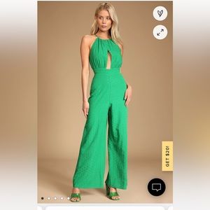 LULU’s Style That Wows Green Floral Jacquard Wide-Leg Jumpsuit